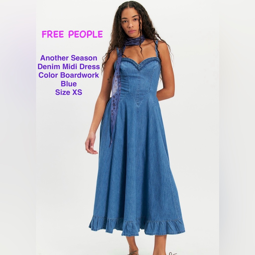 Free People Another Season Boardwork Denim Midi Dress Size XS Updated in comment